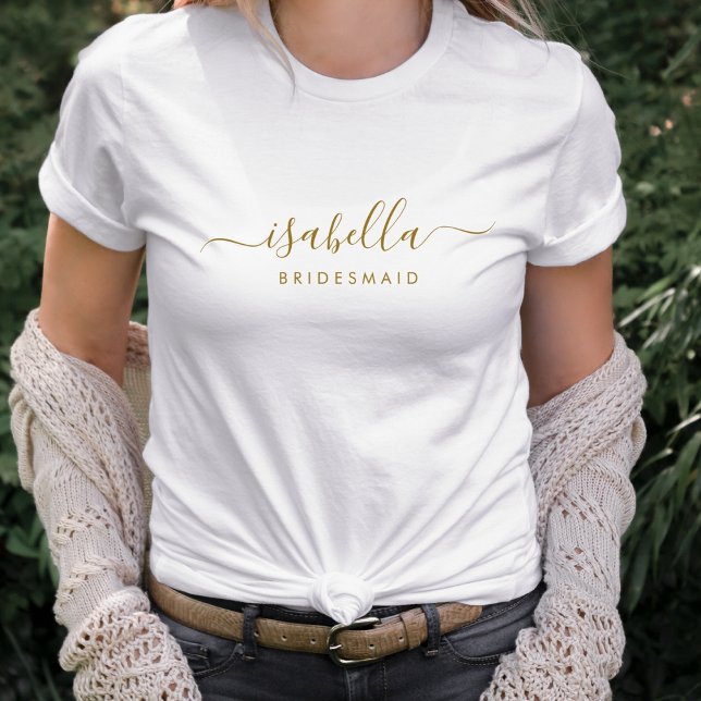 Bridesmaid Modern Minimalist Script Bachelorette T-Shirt (Creator Uploaded)