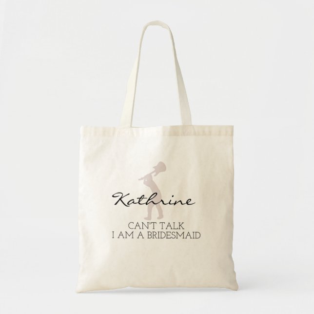 Bridesmaid | Modern Minimalist Script Bachelorette Tote Bag (Front)