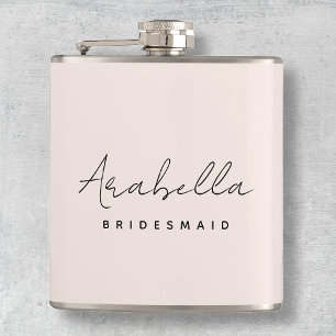 Bridesmaid   Modern Minimalist Script Blush Pink Hip Flask