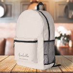 Bridesmaid | Modern Minimalist Script Blush Pink Printed Backpack<br><div class="desc">This Bridesmaid custom design features a handwritten script typography on a blush pink background. You can easily personalise the name and title or add your custom message! The perfect elegant accessory for a bridesmaid proposal or bachelorette!</div>