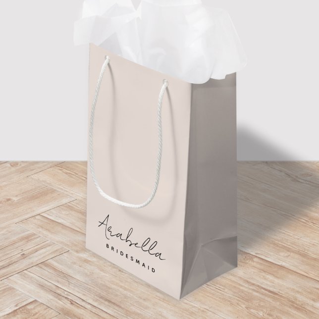 Bridesmaid | Modern Minimalist Script Blush Pink Small Gift Bag (Creator Uploaded)