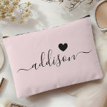 Bridesmaid Modern Script Blush Pink Heart Accessory Pouch<br><div class="desc">This elegant accessory pouch features a stylish blush pink background adorned with a modern script font displaying a personalised name and a charming heart design. The soft, feminine colour and sophisticated typography make it a perfect accessory for bridesmaids or anyone who appreciates chic and trendy designs. Its versatile use and...</div>