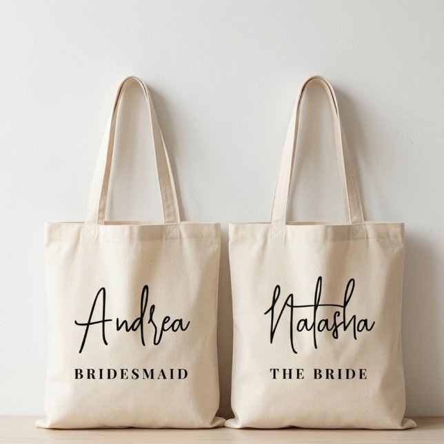 Bridesmaid | Modern Script Bridal Shower Custom Tote Bag (bridesmaid gift tote bag, bride tribe tote bag, bridal party tote bag gift, bridesmaid beach bag,)