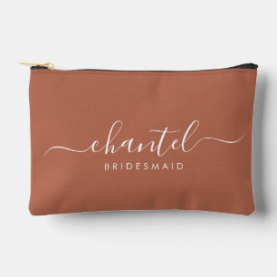 Bridesmaid Modern Script Cosmetic Terracotta Accessory Pouch