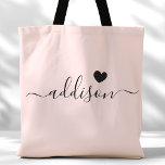Bridesmaid Modern Script Heart Blush Pink Tote Bag<br><div class="desc">This chic tote bag features a beautiful Blush Pink background adorned with a modern script font and a delicate heart design. The soft, elegant colour and sophisticated typography make it an ideal accessory for bridesmaids or anyone who loves stylish and trendy designs. Perfect for carrying essentials, this tote bag adds...</div>