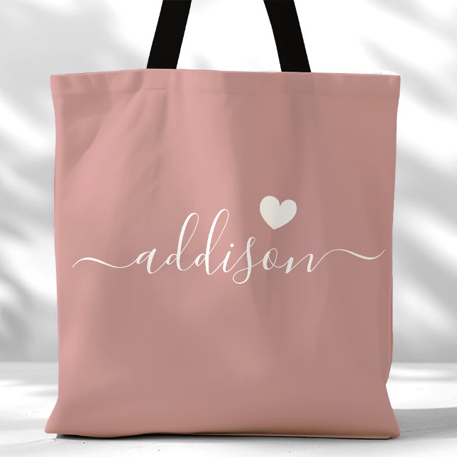 Bridesmaid Modern Script Heart Dusty Rose Tote Bag (Creator Uploaded)