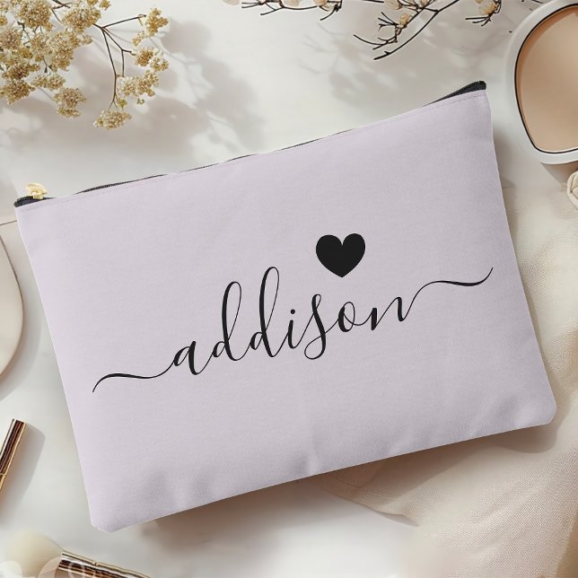 Bridesmaid Modern Script Lavender Grey Heart Accessory Pouch (Creator Uploaded)