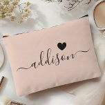 Bridesmaid Modern Script Peach Beige Heart Accessory Pouch<br><div class="desc">This elegant accessory pouch features a stylish peach beige background adorned with a modern script font displaying a personalised name and a charming heart design. The soft, feminine colour and sophisticated typography make it a perfect accessory for bridesmaids or anyone who appreciates chic and trendy designs. Its versatile use and...</div>