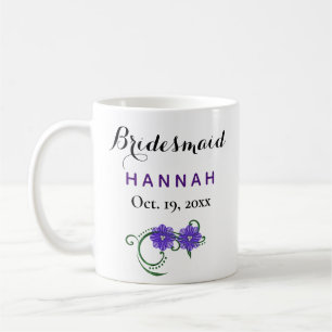 Bridesmaid Modern Typography Purple Floral Wedding Coffee Mug
