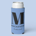 Bridesmaid Monogram Name Blue Seltzer Can Cooler<br><div class="desc">Modern typography minimalist monogram name design which can be changed to personalise. Perfect for thanking your Bridesmaid for all their help and support in making your wedding amazing. Change the blue background and text colour to match your celebration.</div>