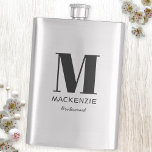 Bridesmaid Monogram Name Hip Flask<br><div class="desc">Modern typography minimalist monogram name design which can be changed to personalise. Perfect for thanking your Bridesmaid for all their help and support in making your wedding amazing.</div>