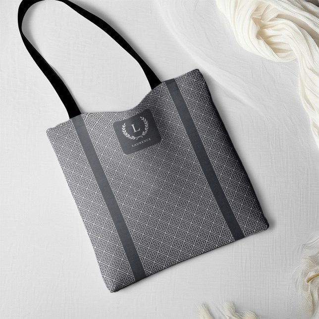 Bridesmaid Monogram Name Initial Luxury Greek Key Tote Bag (Creator Uploaded)