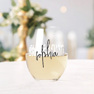 Bridesmaid Monogram Signature Script Stemless Wine Glass