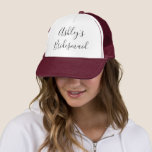 Bridesmaid Name Calligraphy Typography Wedding Trucker Hat<br><div class="desc">This beautiful, personalised hat is perfect for all the bridesmaids in the bridal party! Replace the placeholder name with the bride's name. "Ashley's Bridesmaid" (or any bride's name) is in handwritten-style calligraphy. Choose a hat colour to match your wedding colours. Makes a wonderful gift for a wedding, shower, engagement, or...</div>