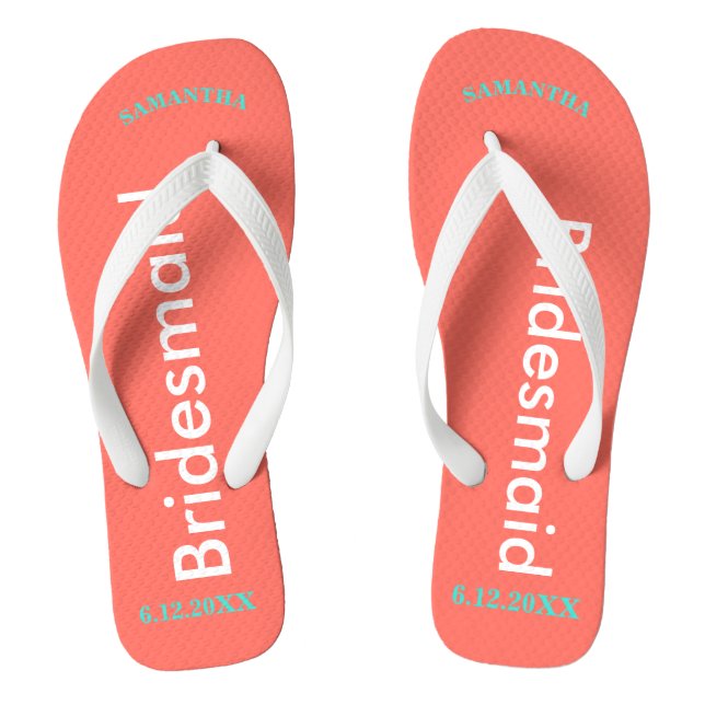Bridesmaid NAME Coral Flip Flops (Footbed)