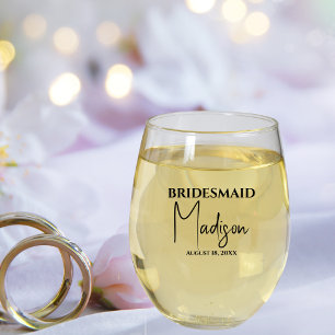 bridesmaid Name Date Custom Stemless Wine Glass