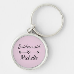 Bridesmaid name keychains with heart and arrow