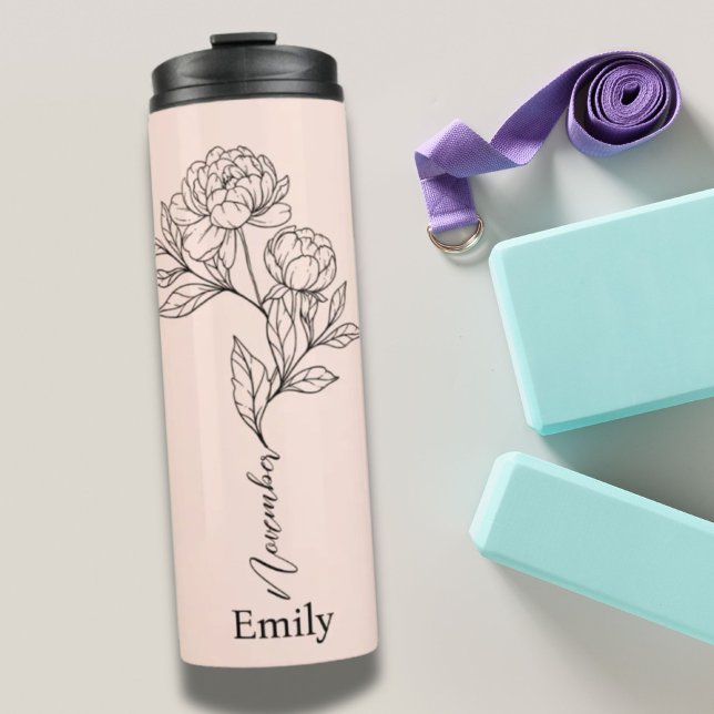 Bridesmaid Name Peony November Birth Flower Gift Thermal Tumbler (Bridesmaid Name Peony November Birth Flower Gift Thermal Tumbler)