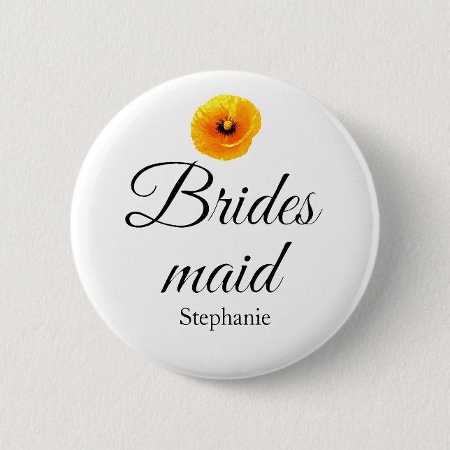Bridesmaid Name Poppy Floral Abstract Wedding Cute 6 Cm Round Badge (Front)