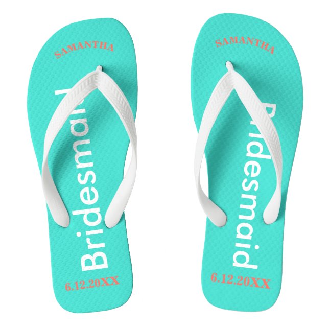 Bridesmaid NAME Turquoise Blue Flip Flops (Footbed)