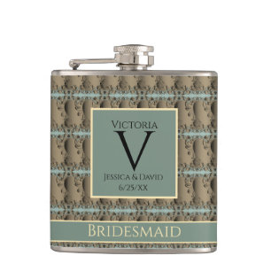 Bridesmaid Old Gold&Teal Golden Wedding Hip Flask