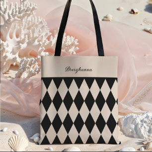 Bridesmaid Old Money Black + Beige Diamond Chequer Tote Bag