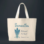 BRIDESMAID or ANY Wedding Role PEACOCK FEATHERS V7 Large Tote Bag<br><div class="desc">This custom bride tote bag with its peacock feathers and a place to put a name,  wedding role,  and wedding date makes a sweet wedding gift for the woman members of your wedding party.  Personalise with her name and date!</div>