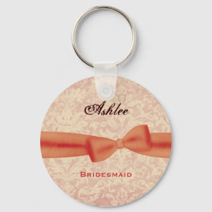 Bridesmaid Orange Bow Ecru Damask E009 Key Ring