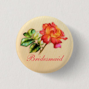 Bridesmaid orange tea rose wedding pin / button