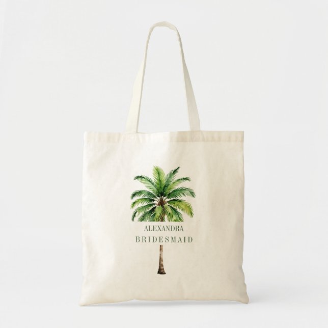 Bridesmaid Palm Tree Watercolor Elegant Modern  Tote Bag (Front)