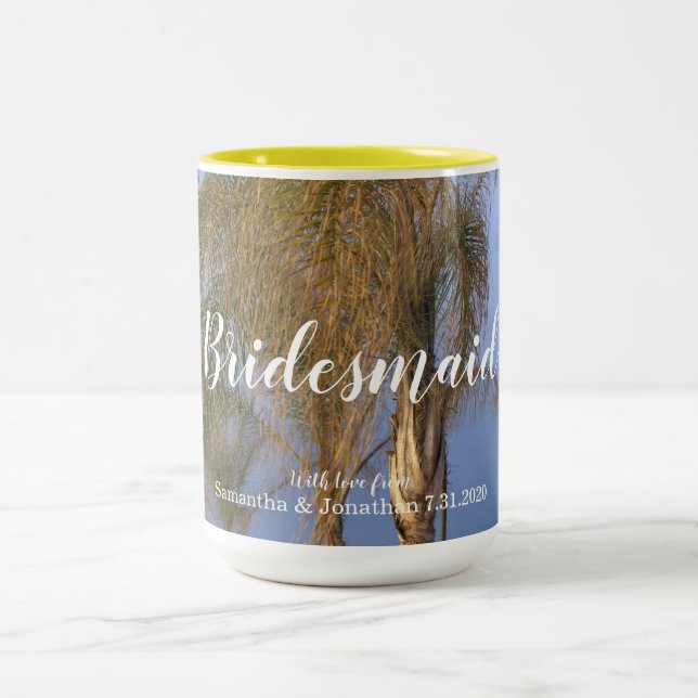 Bridesmaid Palm Trees Personalised Mugs (Center)