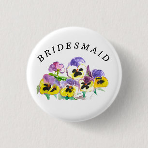 Bridesmaid Pansies Floral Vintage Girly Wedding 3 Cm Round Badge