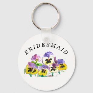 Bridesmaid Pansies Floral Vintage Girly Wedding Key Ring