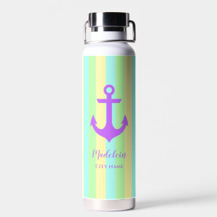 Bridesmaid Pastel Colour Stripes Nautical Chic Water Bottle
