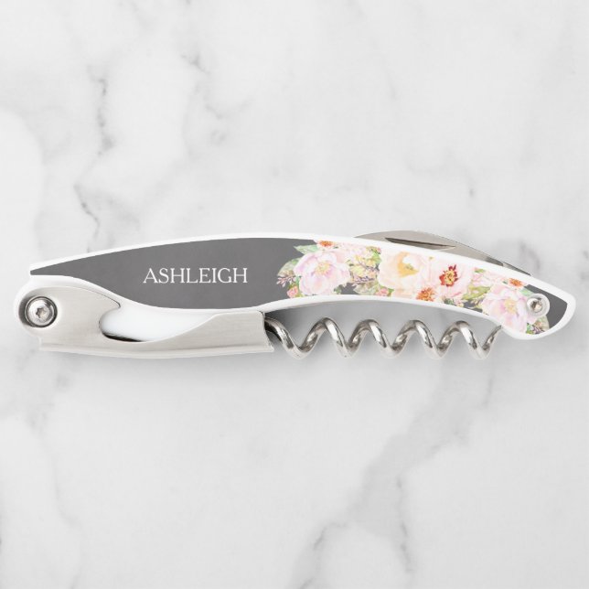 Bridesmaid Personalised Blush Peony Chalkboard Corkscrew (Front)