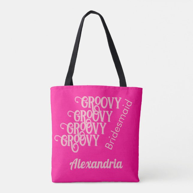 Bridesmaid Personalised Hot Pink Bachelorette Tote Bag (Back)