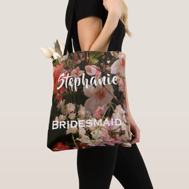 Bridesmaid Personalised Many Flowers Floral Tote Bag (Close Up)