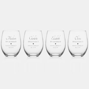 Bridesmaid Personalised Name Wedding Party Stemless Wine Glass