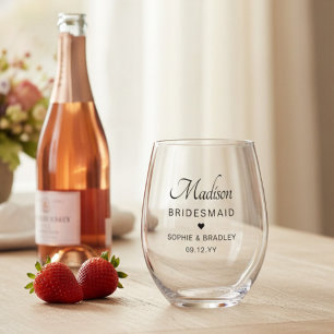Bridesmaid Personalised Name Wedding Party Stemless Wine Glass