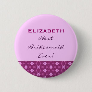 Bridesmaid Petite Pink Stars Custom Name 6 Cm Round Badge