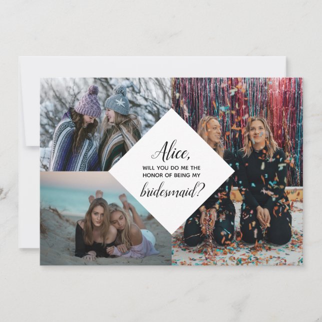 Bridesmaid Photo Proposal Diamond Collage Modern Invitation (Front)