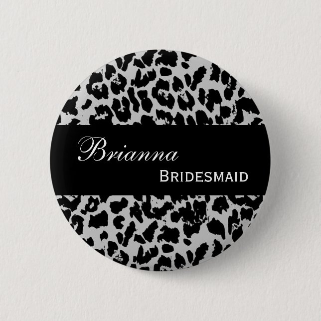 BRIDESMAID Pin Button Grey Leopard V207A6 (Front)