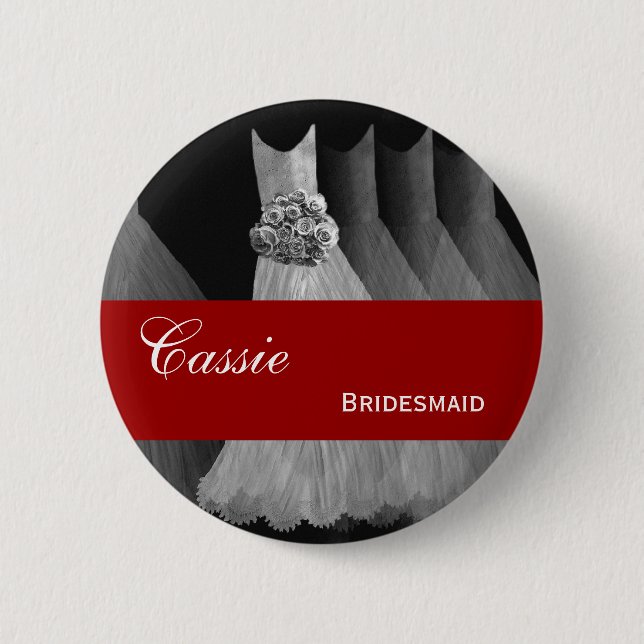 BRIDESMAID Pin Button Silver Grey Red Gowns M401 (Front)