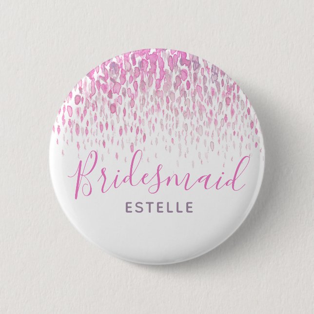 Bridesmaid pink abstract art wedding pin button (Front)