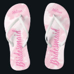 Bridesmaid Pink Abstract Beach Wedding Flip Flops<br><div class="desc">Bridesmaid pink and white abstract beach wedding flip flops. Gentle pink and white abstract sky pattern. Stylish gentle flip flop shoes for woman. Modern and trendy typography -  personalise the shoes with your name. You can change or erase any text. Perfect for your beach wedding.</div>