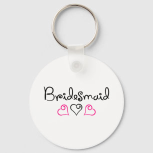 Bridesmaid Pink Black Hearts Key Ring