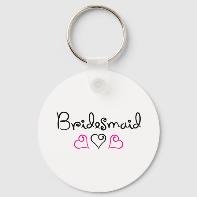 Bridesmaid Pink Black Hearts Key Ring (Front)