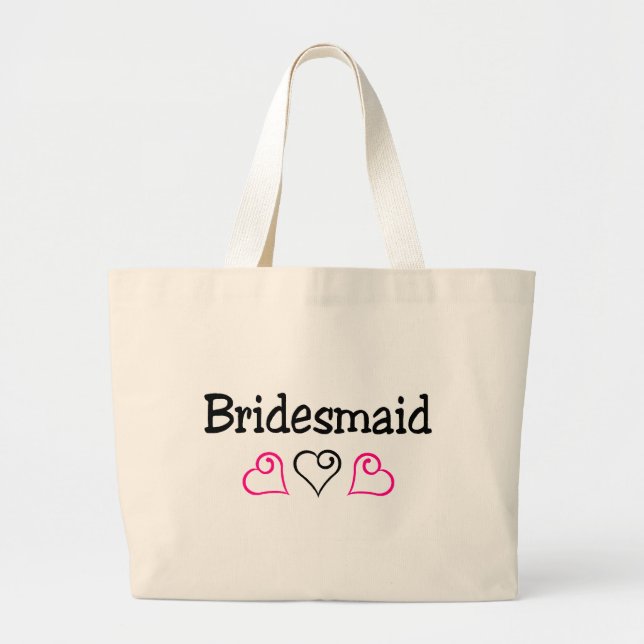 Bridesmaid Pink Black Hearts Large Tote Bag (Front)