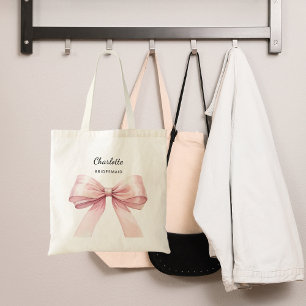 Bridesmaid pink bow elegant name tote bag