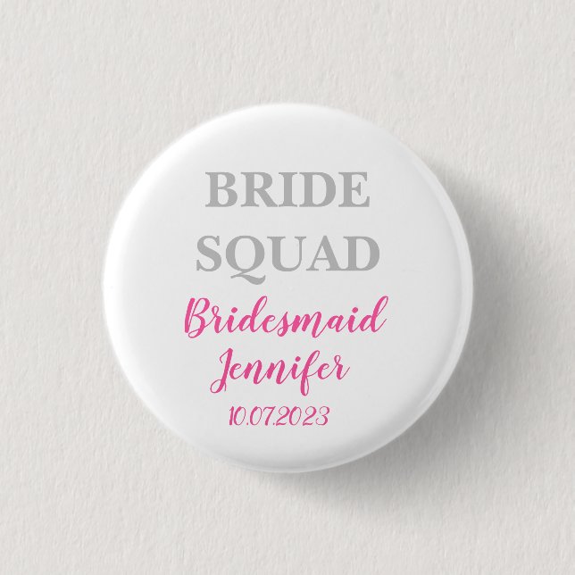Bridesmaid Pink Custom Name Wedding Bachelorette 3 Cm Round Badge (Front)